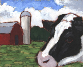 Cow with Red Barn