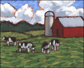 Red Barn. Green Field. Cows.
