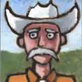 Cowboy - 
                        H: 5
                          
                        W: 4
                         - 
                        A dude. Out on the range.  Oil on birch panel with hand-crafted shadow box type frame. 
                        