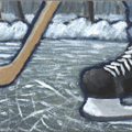 On the Pond - 
                        H: 6
                          
                        W: 4.5
                         - 
                        The ice isn&apos;t perfect, but it&apos;s the highlight of winter.  Oil on birch panel with hand-crafted shadow box type frame. 
                        